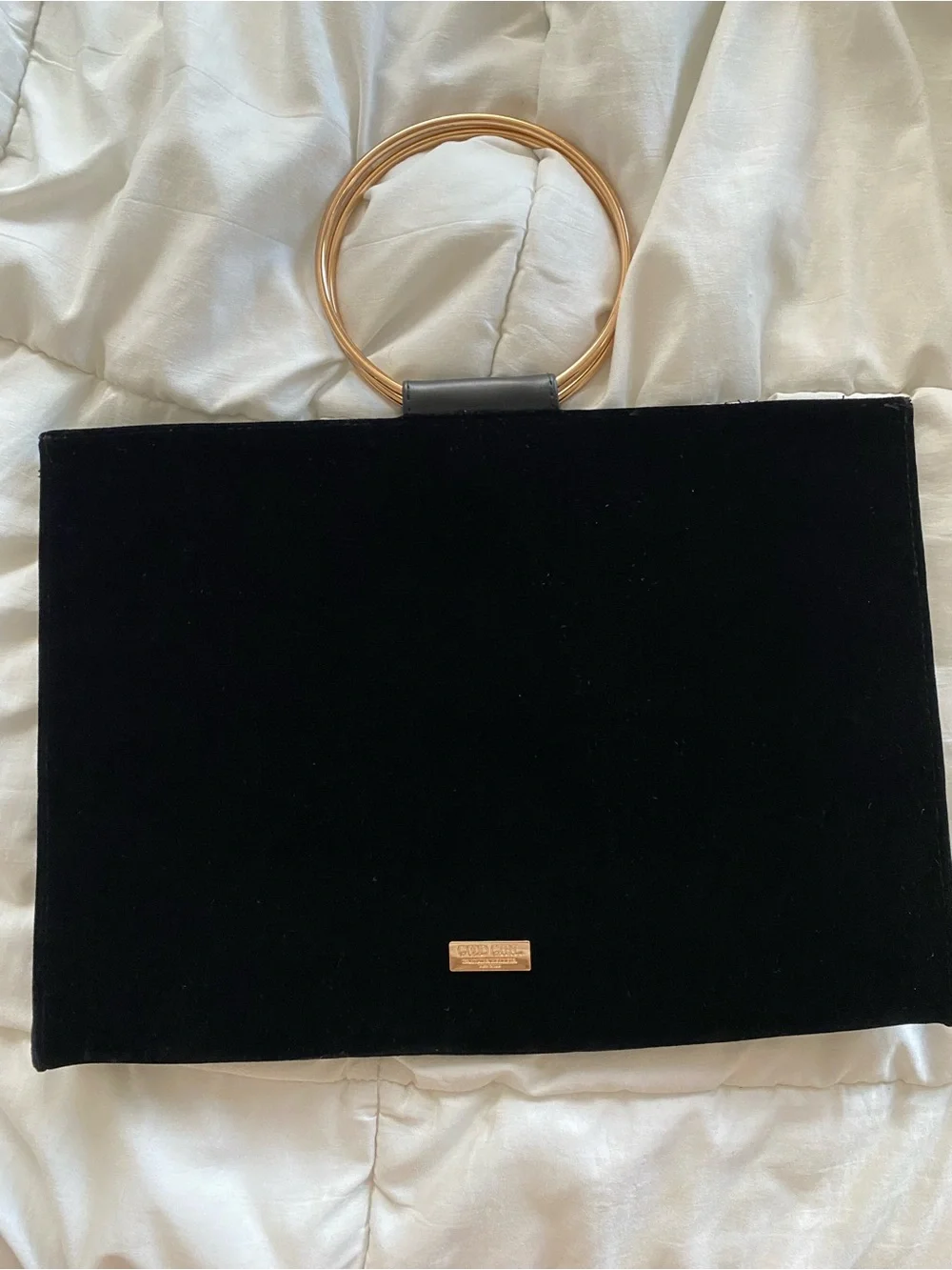 CAROLINA HERRERA NEW YORK GOOD GIRL BLACK VELVET BAG GOLD METAL ROUND HANDLE